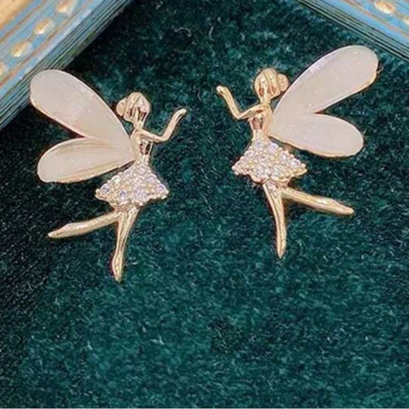 Fairy God & Rhinestone STUD DAINTY Fairytale EARRINGS - Picture 3 of 6